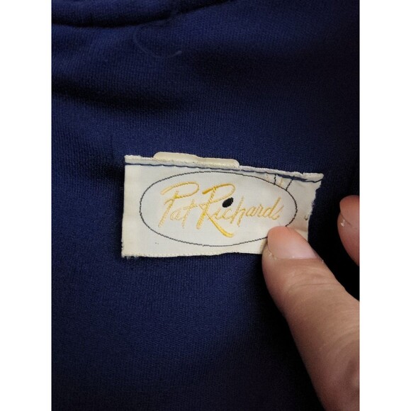 Vintage Pat Richards Sz Small Navy Blue Maxi Dress Gold Trim Embroidered Eagle - Picture 9 of 11